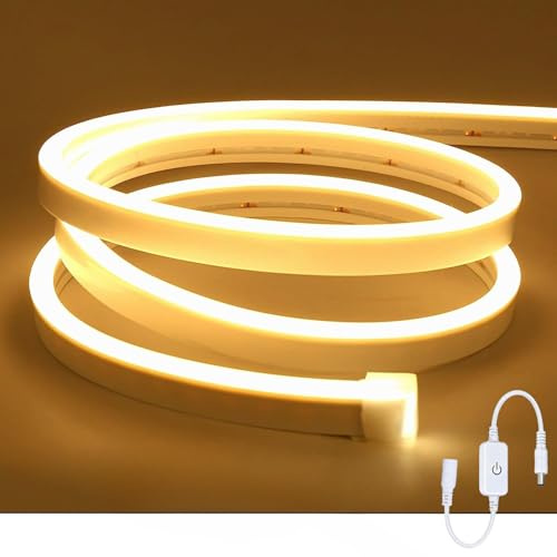 ShineBurky Striscia LED al Neon Bianco Caldo 5M, Nastri LED 12V 2835 600LEDs Luci Striscia IP65 Impermeabile Flessibile per Camera da Letto, Bar, Decorazione per Feste (Senza Alimentatore)