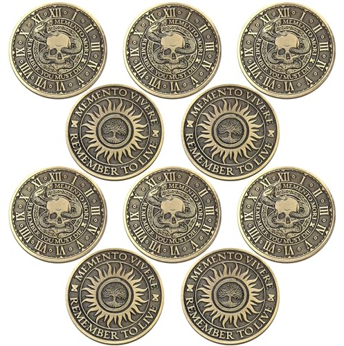 Misdary 10 Pcs Memento Mori Coin Memento Vivere Reminder Token Metal Skull Challenge Coin Medallion Stoicism Gift Challenge Stoic Reminder Pendant for Daily Practice Stoic (Classic Style)