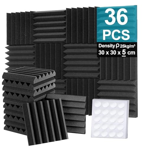 36 Pack Acoustic Foam Panels, 2 x 12 x 12 (5 x 30 x 30 cm) Sound Proofing Panel, Foneso Acoustic Wall Panels, Sound Absorbing Panel for Studio/Podcast Recording/Playrooms/Offices (Wedge Tiles)