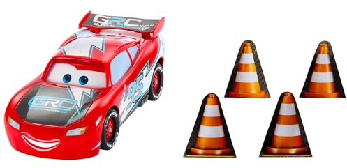 Mattel Disney und Pixar Cars Lightning McQueen Spielzeugfahrzeug und Zubehör, Global Racers Cup Drift & Race Auto mit 4 Kegeln und 2 Spielmodi, HXJ34, [Mehrfarbig]