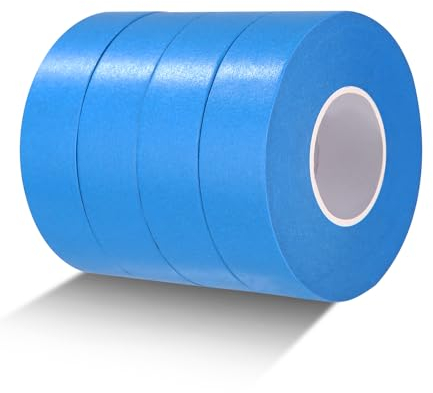Toaren 4 Rollos Cinta Carrocero Pintura 24mm×50m Masking Tape Cinta de Enmascarar,Cinta de enmascaramiento Profesionales Adhesivo sin dejar residuos para pintar y decorar(Azul)