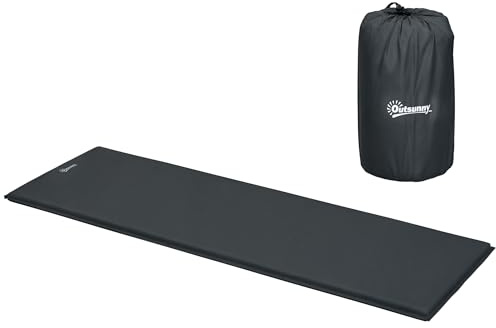Outsunny Self-Inflating Camping Mat Sleeping Pad, 5cm Thick Single Air Mattress with Carry Bag for Hiking, Camping, Travel, 200 x 65cm, Grey
