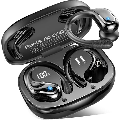 Bluetooth Kopfhörer Sport, 75Std Kopfhörer Kabellos Bluetooth 5.4, HiFi Stereo Tiefer Bass Wireless Earbud, 4 ENC Noise Cancelling Mic, IP7 Wasserdicht in Ear Ohrhörer mit Ohrhaken, USB-C LED-Anzeige