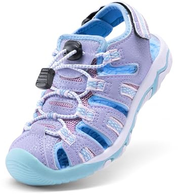 DREAM PAIRS Boys Girls Summer Outdoor Athletic Sport Sandals Walking Hiking Hook and Loop Adjustable Multicolor for Toddler/Little/Big Kids,Size 13 Little Kid,Purple,160912-K