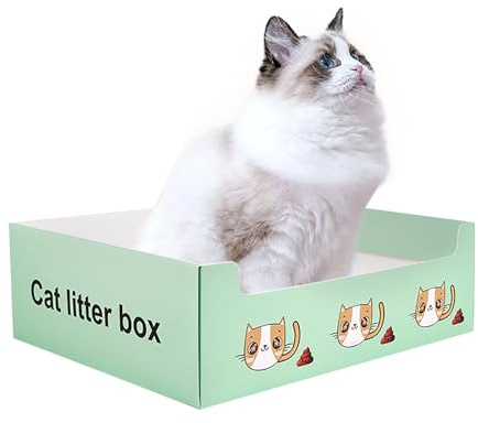 OMEM Lot de 10 litières jetables et Pratiques pour Chat - Toilettes 3 en 1 Propres et hygiéniques - Facile à Utiliser - Design en Papier Pliable - Convient à Tous Les Chats - Vert