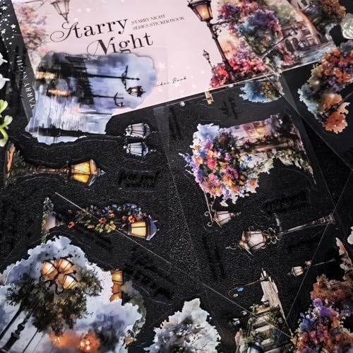 Ta Merry Scrapbook-klistermärken, PET Aesthetic Sticker 18 ark, bullet journal, skräpdagbok, görsel klistermärken (Star River gatlykta)