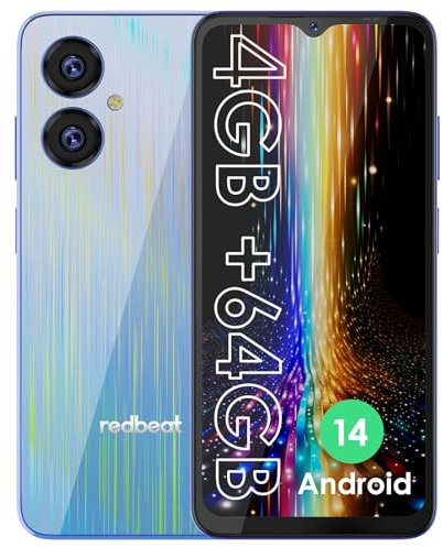 redbeat Android Smartphone, simlockfrei entsperrt, 8-Kern-Prozessor, 1,6 GHz, 6,52 Zoll IPS, 5000 mAh, 4 GB RAM, 64 GB ROM, erweiterbar auf bis zu 1 TB, Kamera mit 13 MP + 5 MP, Blau
