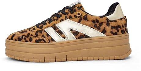 LUCKY STEP Zapatillas Plataforma Mujer - Cuña Clásica Lona Retro Tobillo Bajo Cómodas Diarias (Leopardo, 8.5US-39EU-6UK)