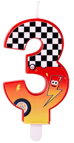 Födelsedagsljus med Racingtema, Rött Rutigt Sifferljus med Blixtar och Bilhjulsmönster för Födelsedagsfest Babyshower Racingbilstemafest Dekoration(Nummer 3)