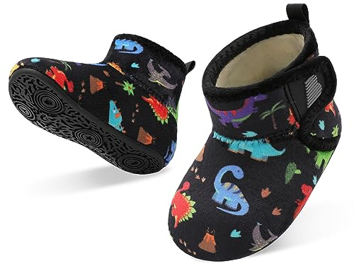 JOINFREE Toddlers Boys Indoor Slippers Boots Winter Shoes for Baby Girls House Booties Infant Girl Shoe Blackdinosaur 6/6.5 UK Child 24-25 EU