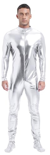 Riismen Traje Entero Metálico Para Hombre Mono De Cuerpo Entero Manga Larga Disfraz Plateado Deportivo Body Mono Traje De Gimnasia Plata M
