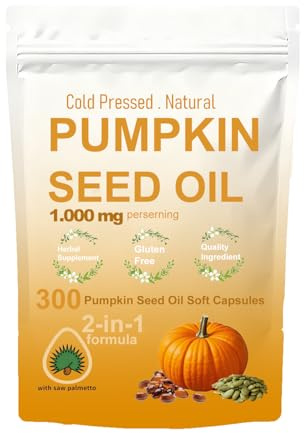 Pumpkin Seed Oil 300 Capsules- Cold Pressed Pumpkins Seed Oil for Hair Growth - Supports Hair, Heart, Skin Supplement - Non-GMO-Gluten Free