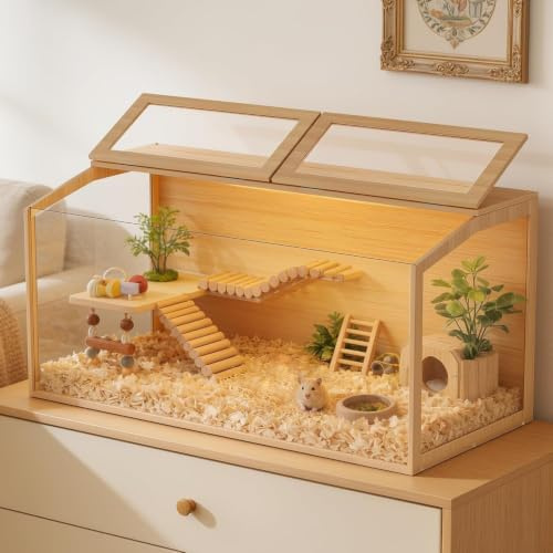 Vilanpaw Hamster Cage: 40Inch Wooden Small Animal Cage with Warm Light