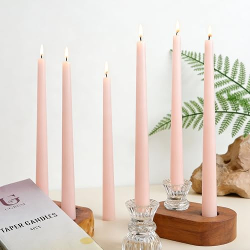 6 Pack Tapered Dinner Candles, Pink Taper Candles 10 Inch, 7-8 Hour Burn Time, Non-Drip Paraffin Wax with Cotton Wicks, Candle Set for Household Decor