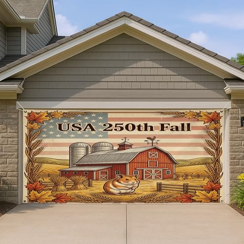 Copertura per porta del garage degli Stati Uniti d'America, decorazione rustica per la fattoria del fienile, decorazione autunnale per interni ed esterni, sfondo per feste del Ringraziamento, 390 x