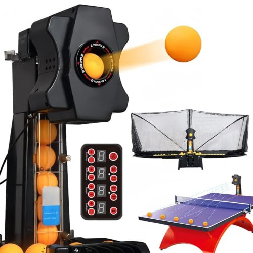 Table Tennis Robot, Ping Pong Ball Machine with 9 Spin Variations, 30-90 Balls/Min, Adjustable Speed & Frequency, Automatic Ball Collection Net for Home, Club & Coach Training