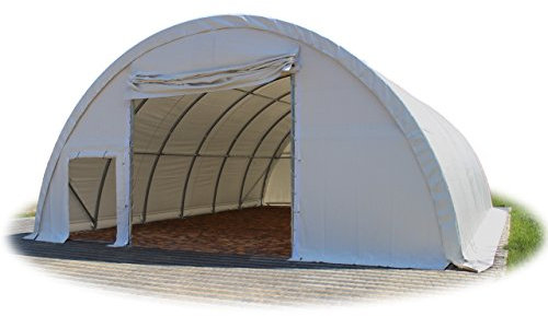 TOOLPORT Rundbogenhalle Zelthalle 9,15x12m Weidezelt Offenstall Reithalle Weidehütte Reitzelt Maschinen Tier Unterstand Lagerzelt Garage 1400 N PE weiß