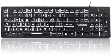 Perixx PERIBOARD-317 Wired USB Keyboard, White LED Backlit, Big Print Illuminated Keys, UK QWERTY, Black
