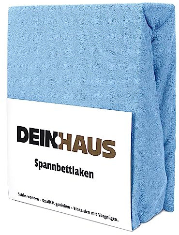 DH DEIN.HAUS Frottee Weiches Spannbetttuch 200 x 220 cm – Baumwolle, mit Gummizug, pflegeleicht, Bettlaken – Farbe: Himmelblau