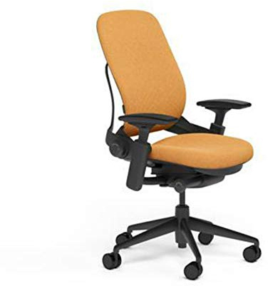 Steelcase Leap Desk Task Chair in Buzz2 5G54 Carrot Fabric - 4-Way Highly Adjustable Arms - Black Frame and Base - Soft Dual Wheel Hard Floor Casters