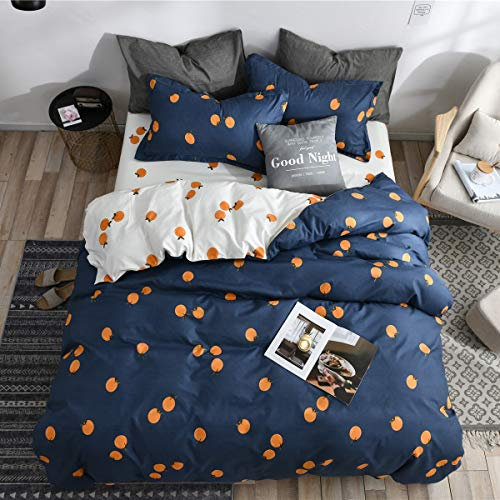 Odot Bettwäsche Bettbezug Set 3 TLG, Bettwäsche-Set 3 Teilig Gemüse Mikrofaser Wende Weiche Atmungsaktive mit Bettbezug Kissenbezüge Babybett Kinder Mädchen Junge (135x200cm,Blau orange)