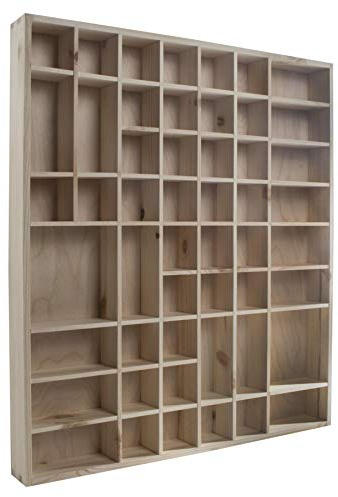 WooDeeDoo Large Wooden Trinket Display Shelf with 51 Compartments – Unfinished Wall Cabinet for Crafts or Collectables – Decorative Storage Unit for DIY Décor – 52 x 46 x 5 cm