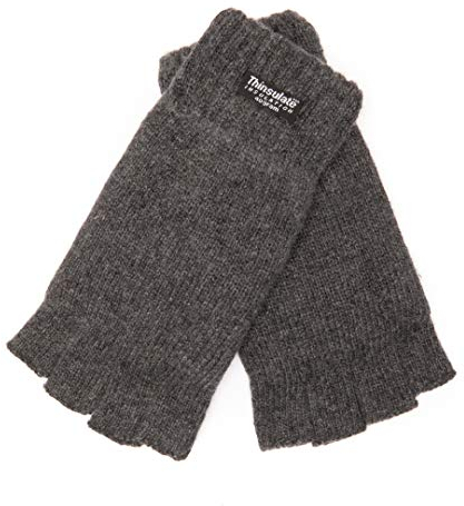 EEM Herren Halbfingerhandschuhe, weiche Wolle, Thinsulate Thermofutter, Halbfinger, anthrazit S/M