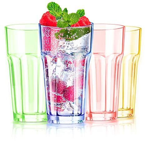 YINJOYI 410ml Colored Plastic Cups Highball Drinking Glasses Tall Water Tumblers Kids Smoothie Cup Reusable Beakers Glassware Picnic Drinkware