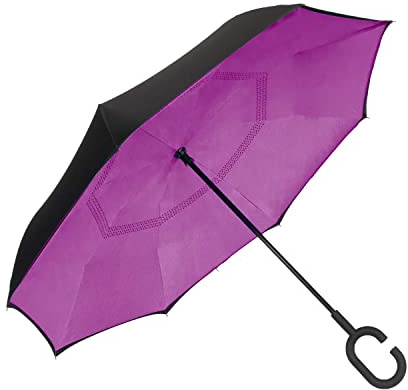 ShedRain Unbelievabrella – Wind & Rainproof Stick Umbrella, Hands-Free C-Shape Handle, Heavy Duty, Double Layered Reverse Canopy with UPF 50+ UV Protection