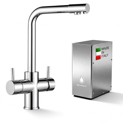 SPRUDELUX® dryckesvattensystem INOX vattenbubblare inkl. 5-vägs sodaarmatur NOBIUS L-utlopp! Professionell vattenkran, privat hushåll. Spritsigt mineralvatten/bubbelvatten (10 kg CO2-flaska)