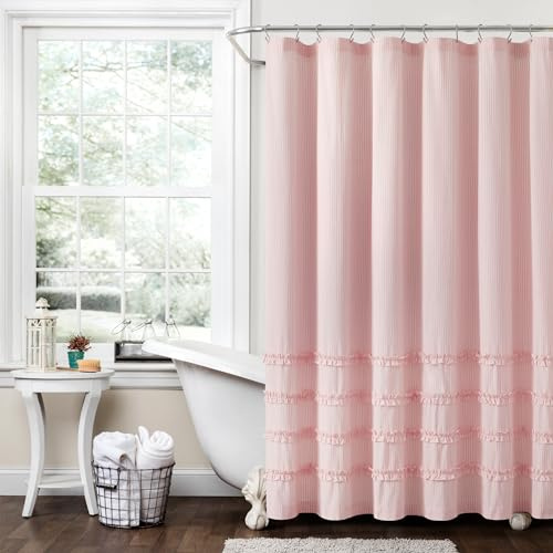 Lush Decor Vintage randig garn färgat bomull duschdraperi, 183 cm x 183 cm, rosa