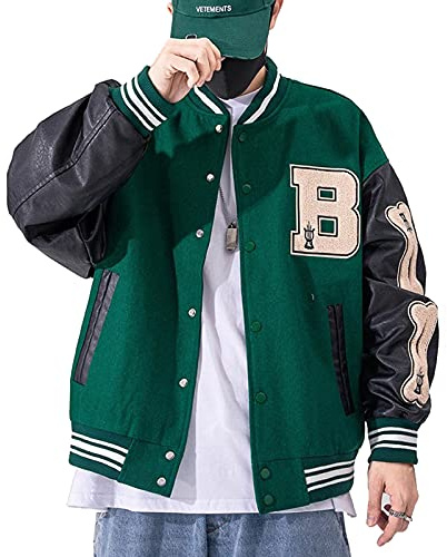 Moshtashio Varsity Jacket Letterman College Baseball Jackets Vintage Outwear with Pockets Unisex Coat Patchwork Top