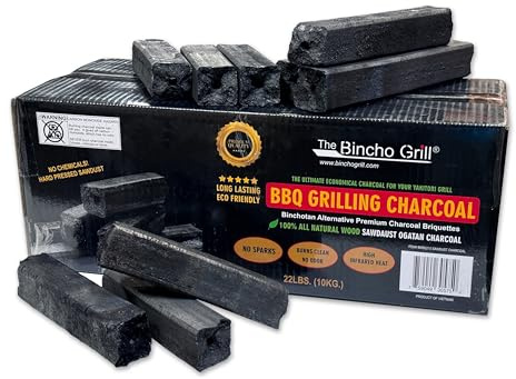 The Bincho Grill Briquetas de carbón de Ogatan, Alternativa a Binchotan para Asar y Barbacoa, 100% Natural, de Alto Calor, de Larga duración, sin Humo, 22 Libras