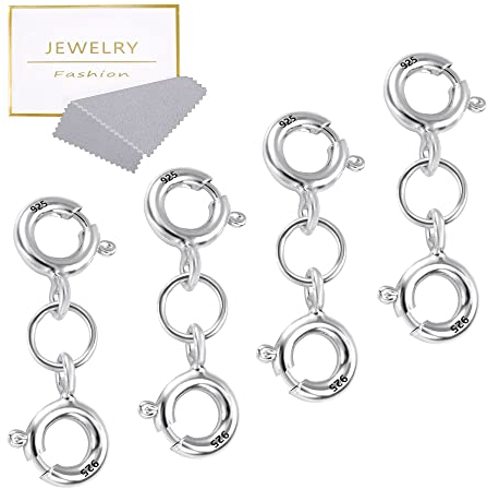 Silber 925 Armband Verschluss Kettenverschluss, 4 Stück Verschlüsse für Armbänder Ketten Verschlüsse Doppelfederverschluss zum Basteln Schmuckverschluss mit Geschlossenen Biegeringen Verbinden