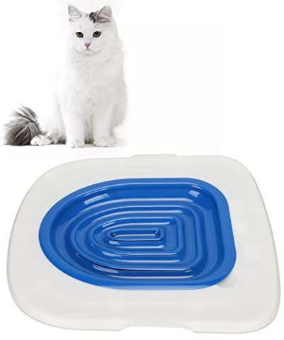 Cat Toilet Training System, Professionell Lär Katt Att Använda Toalett Cat Toalett Training Kit Universal återanvändbar Kitty Toalettränare Urinal Sits med Design blå Bricka (Vit bricka, 1 blå inre stöd)