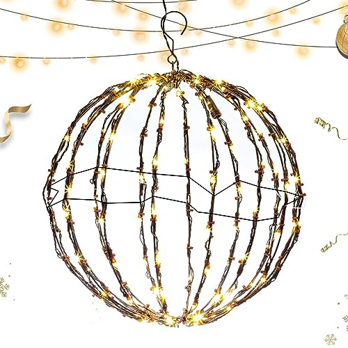 JINGAN Luci sferiche Natalizie per Esterni,Palline Luminose Natalizie da Esterno per Alberi | Piega la Struttura Piatta in Metallo, luci a Sfera di Grandi Dimensioni, Lucine per la Decorazione del