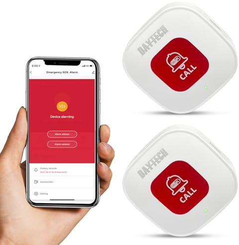 DAYTECH Tuya Bouton d'appel SOS intelligent WiFi sans fil, alarme personnelle pour personnes âgées, patients handicapés, 2 boutons d'urgence rechargeables, prend en charge uniquement le Wi-Fi 2,4 GHz,