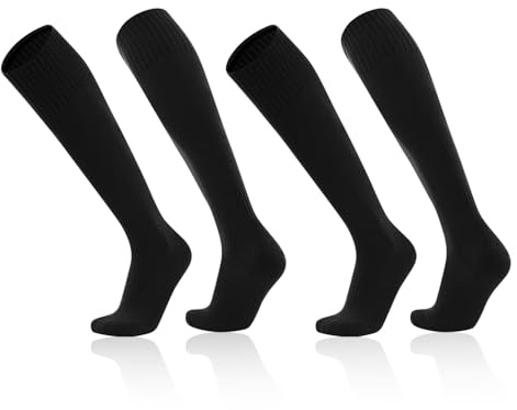 JTMKYO 2 Pairs of Football Socks, Cushioned Non-slip Grip Socks, Anti-Bubble Knee High Socks, Moisture-Absorbent Sports Socks, Hockey Sports Socks, Children's Sports Socks (Black)