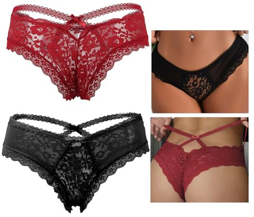 ohyeahlady Damtrosa, brasilianska Slip, sexig, spets, string, stora storlekar, Svart och röd, 3XL-4XL