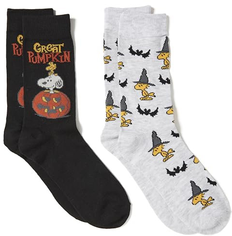 Peanuts Herren Snoopy Halloween 2 Pack Novelty Crew-Socken, Schwarz Primär, 43-47 EU