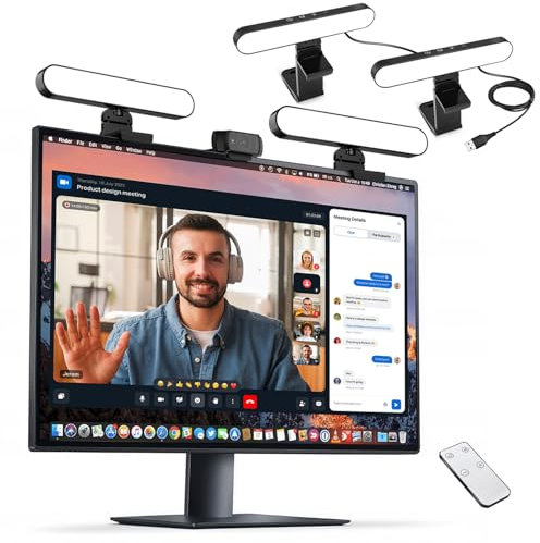 yAyusi Iluminación para Videoconferencias con Dos Lámparas, Luz Cámara Web con Control Remoto y Táctil, Iluminación con Zoom para Computadora Monitor Portátil, Luz LED para Transmisión/Videollamadas
