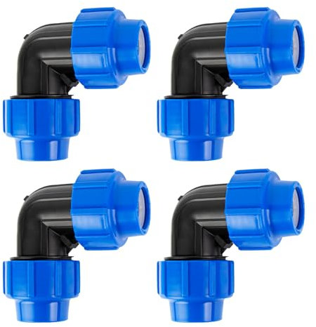 Jonction en L 25 mm : 90 degrés raccord de tuyau pour changement de direction du tuyau de pose, 25mm x 25 mm, compatible avec les tuyaux de pose 25 mm, montage sans outils（4 pièces）