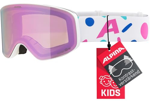 ALPINA FERNIE Q-LITE - Gafas de esquí espejadas para niños, lentes OTG con aumento de contraste y polarizadas, ideal para usuarios de gafas, con 100% de protección UV, white-confetti matt