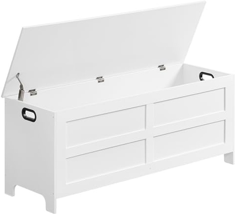 MAHANCRIS Storage Chest, 47.2” Large Toy Chest, Entryway Storage Trunk, Storage Bench with Safety Hinge, Entrance Bench for Living Room, Entrance, Bedroom, White SCWT48901