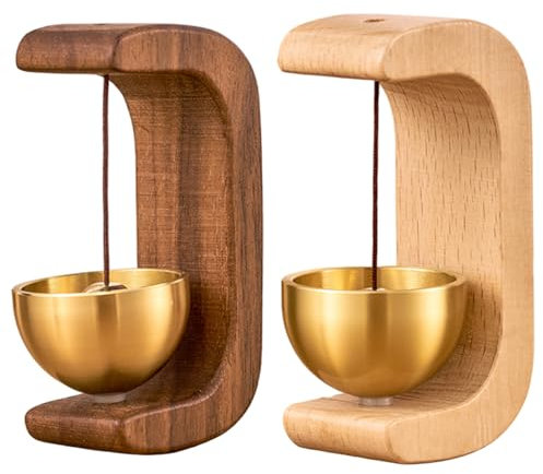 Campana de los comerciantes para puerta, timbre de madera de 2 piezas con campana de latón, campanilla de puertas para negocios, timbre de entrada magnética, comerciantes de madera y metal en forma d