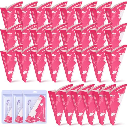 Trukafie 30 Urinella para mujer, orinela desechable para mujer, orinal desechable, ayuda para orinar, para senderismo, coche, actividades al aire libre, viajes y camping, accesorios (rosa y blanco)