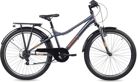 S’COOL troX Mountainbike 26 Zoll, 6-Gang Shimano Kettenschaltung, Alu-Rahmen, für Schule & Gelände, Jugendliche 10–14 J., Farbe: Dark Grey/Orange