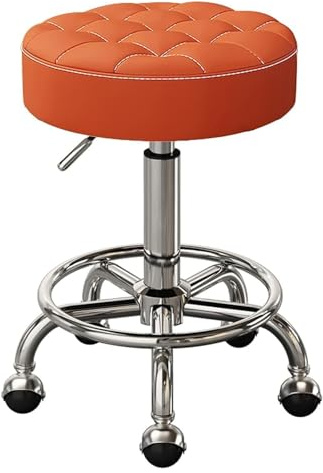 Sadelpall, justerbar snurrpall i PU-läder, rund rullbar barpall med fotpedal, medicinsk skönhetslaboratorium, diskhöjd 45~58 cm(Orange)