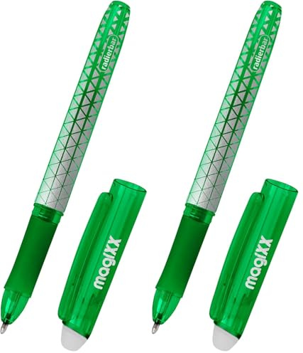 Online magiXX erasable pen Green I Gel pen with eraser I Rub out ballpoint pen with gel refill green, refillable, medium tip I Rollerball pen for kids, adults, school (Pack of 2)