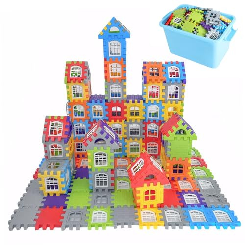 Blocchi Arcobaleno|Blocchi Waffle per Bambini 3+, 210 Pezzi Costruzione Sicura in Plastica ad Incastro, Arcobaleno Educativo, Divertenti Set di Costruzioni Giocattolo Riutilizzabili con Borsa di Stoc